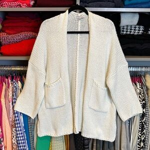 Favlux Fashion white long sleeve side slit 2 pocket open front cardigan size M